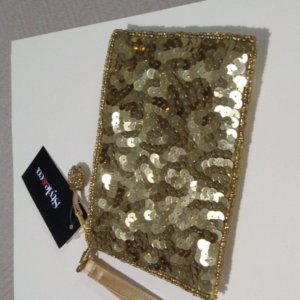 NWT Style & Co. Gold Sequin Wristlet/Cosmetic Bag